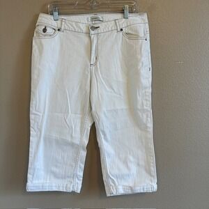 Croft & Barrow Women's Stone White Denim Cropped Capri Rolled‎ Cuff Hem Jeans 12